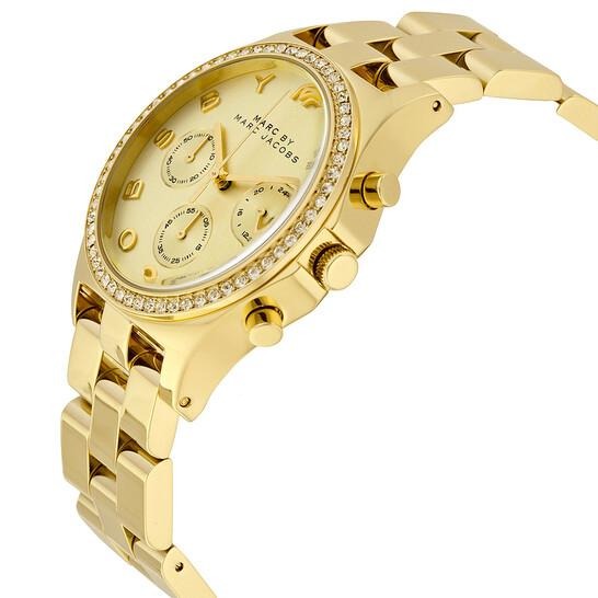Marc Jacobs Henry Chronograph Gold Dial Gold Steel Strap 