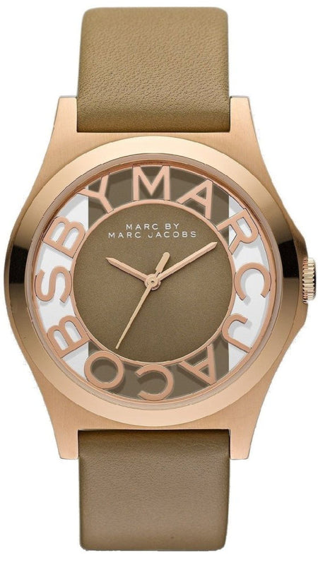 Marc Jacobs Henry Dinky Skeleton Beige Dial Beige Leather Strap Watch for Women - MBM1245
