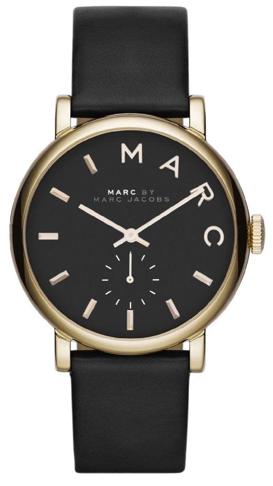 Marc Jacobs Baker Black Dial Black Leather Strap Watch for Women
