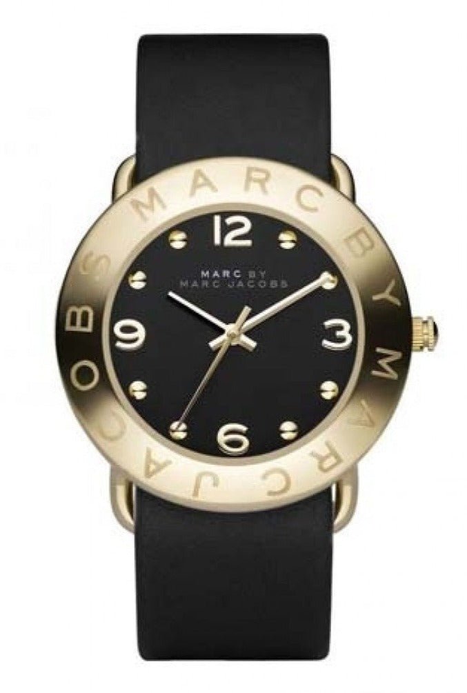 MARC BY MARC JACOBS MBM1154 ゴールドブラック Marc Jacobs Amy Black Dial Black Leather Strap Watch for Women