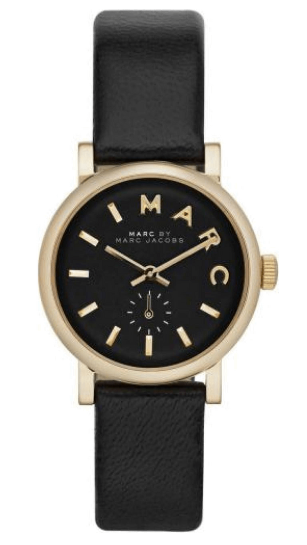 Marc Jacobs Baker Black Dial Black Leather Strap Watch for Women - MBM1273