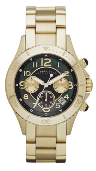 MARC JACOBS ☆ゴールド 腕時計 Marc Jacobs Rock Chronograph Black Dial Gold Steel Strap Watch for