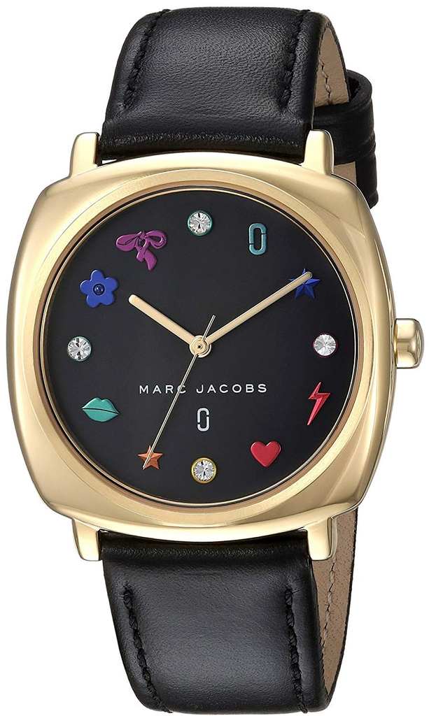Marc Jacobs Mandy Black Dial Black Leather Strap Watch for Women
