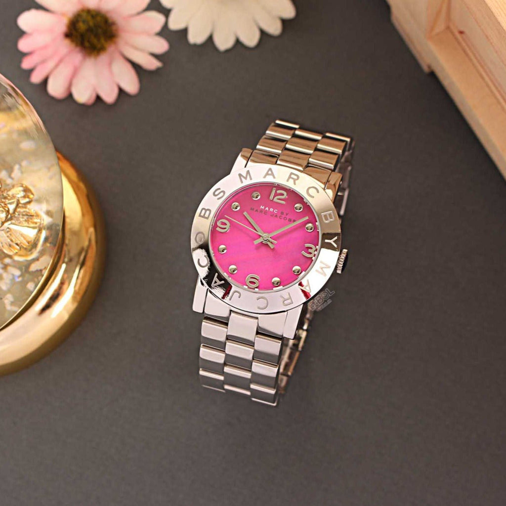 Marc Jacobs Amy Pink Dial Rose Gold Steel Strap Dial Watch for Women