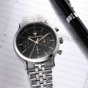 Maserati Epoca Chronograph Black Dial Silver Steel Strap Watch For Men - R8873618017