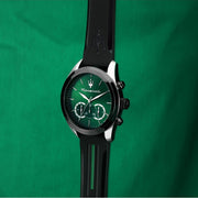 Maserati Traguardo Chronograph Green Dial Black Silicone Strap Watch For Men - R8871612043