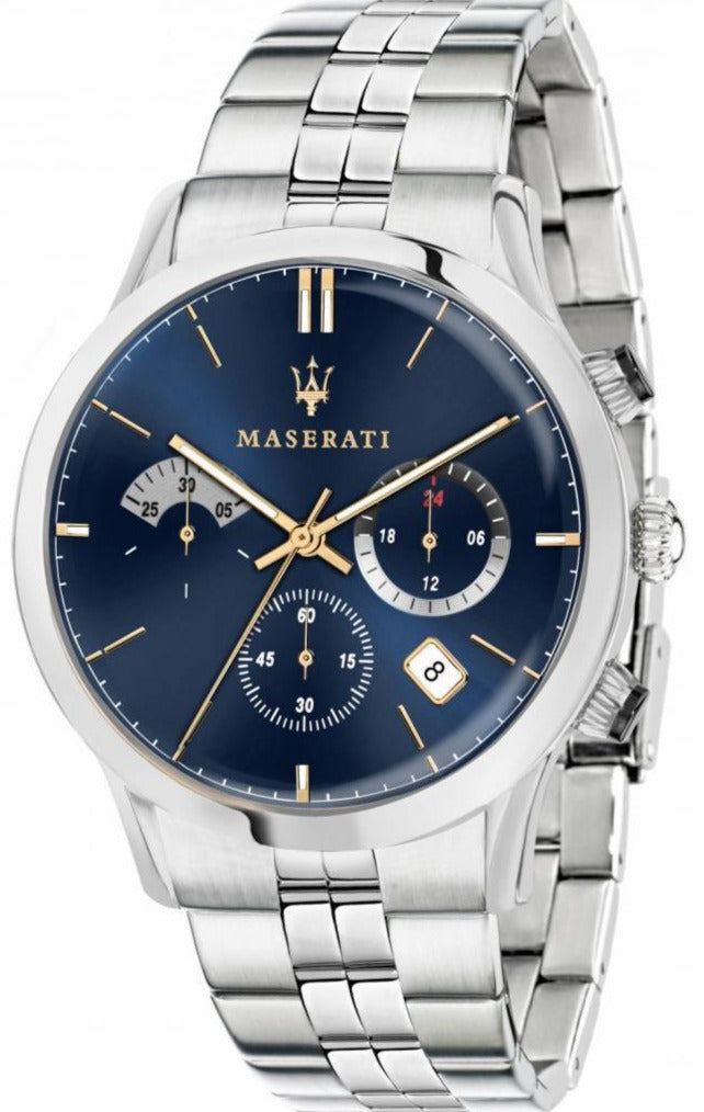 Maserati Ricordo Chronograph Blue Dial Silver Steel Strap Watch