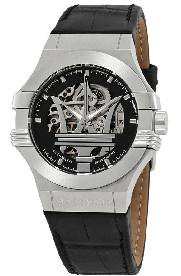 Maserati Potenza Automatic Black Dial Black Leather Strap Watch