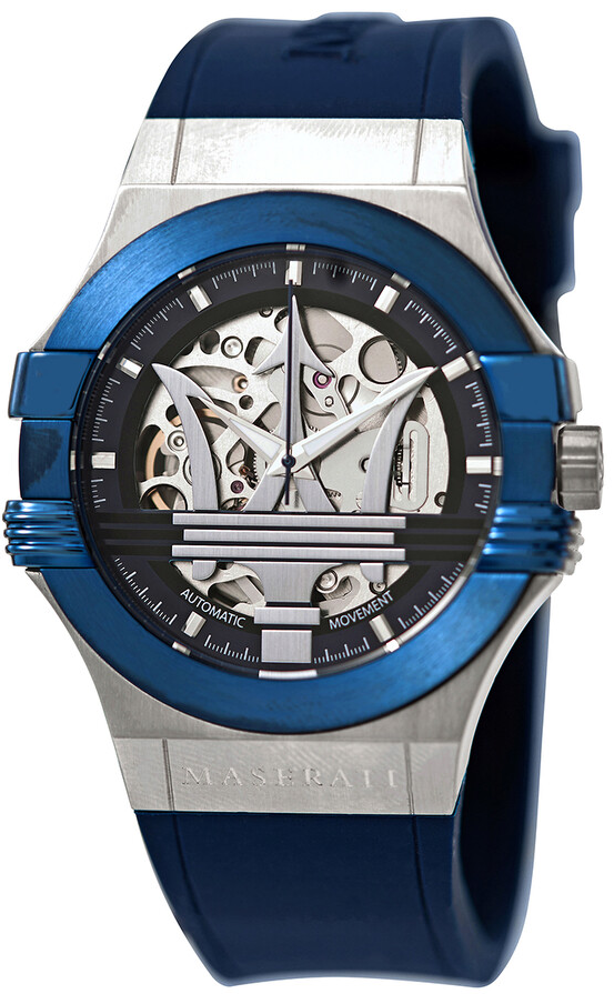 Maserati Potenza Skeleton Dial Quartz Blue Silicon Watch For Men