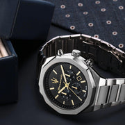 Maserati Stile Chronograph Black Dial Silver Steel Strap Watch For Men - R8873642010
