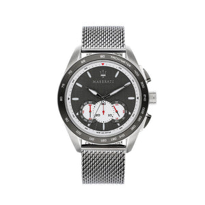 Maserati Traguardo Chronograph Black Dial Silver Mesh Bracelet Watch For Men - R8873612008