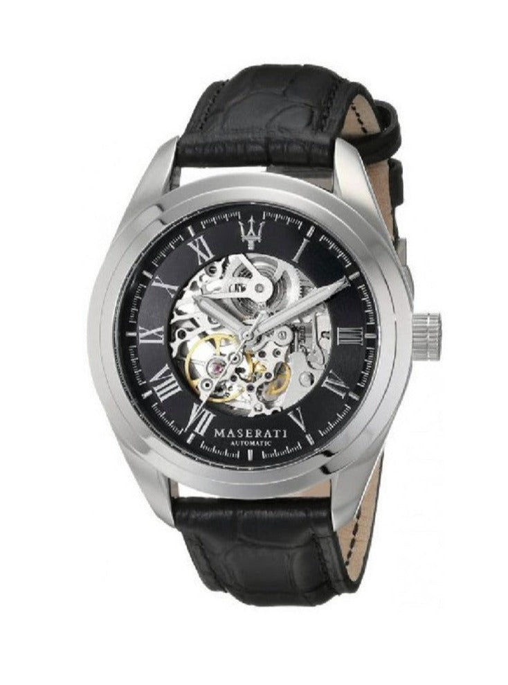 Maserati Traguardo Automatic Black Dial Black Leather Strap Watch