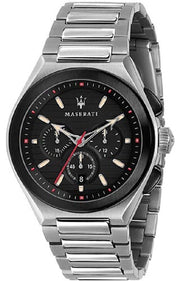 Maserati Triconic Chronograph Black Dial Silver Steel Strap Watch For Men - R8873639002
