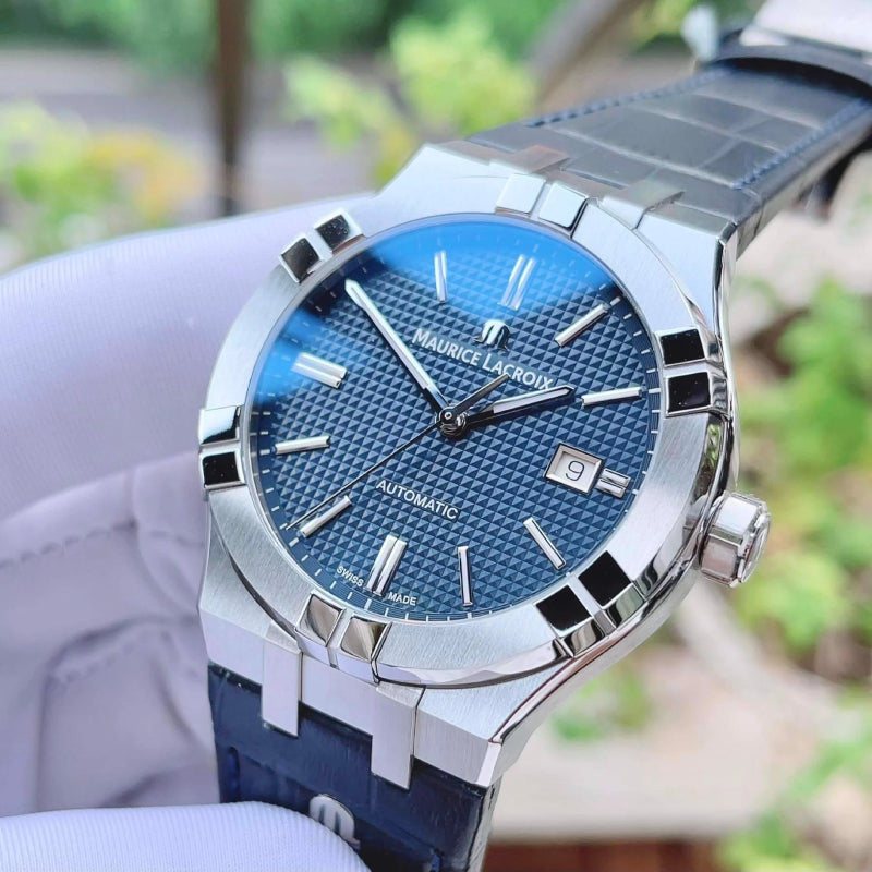 Maurice Lacroix Aikon Automatic Blue Dial Blue Leather Strap Watch For Men - AI6008-ss001-430-1