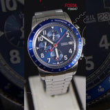 Fossil Sport Tourer Chronograph Blue Dial Silver Steel Strap Watch for Men - FS6047