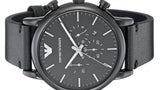 Emporio Armani Dress Chronograph Black Dial Black Leather Strap Watch For Men - AR1918