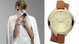 Michael Kors Runway Gold Dial Brown Leather Strap Watch For Women - MK2256