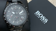 Hugo Boss Aero Chronograph Black Dial Black Steel Strap Watch for Men - 1513771