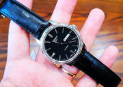 Tissot Automatics III Day Date Black Dial Black Leather Strap Watch For Men - T065.430.16.051.00