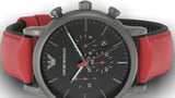 Emporio Armani Luigi Chronograph Black Dial Red Leather Strap Watch For Men - AR1971