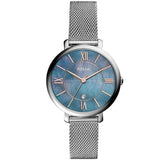 Fossil Jacqueline Mother of Pearl Blue Dial Silver Mesh Strap Watch for Women - ES4322