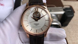 Tissot Tradition Powermatic 80 Open Heart Silver Dial Jam Tangan Tali Kulit Coklat Untuk Pria - T063.907.36.038.00