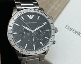 Emporio Armani Mario Chronograph Black Dial Silver Steel Strap Watch For Men - AR11241