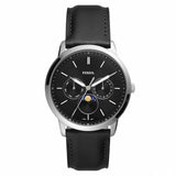 Fossil Neutra Minimalist Moonphase Black Dial Black Leather Strap Watch for Men - FS5904