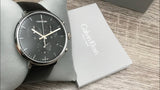Calvin Klein High Noon Chronograph Black Dial Black Leather Strap Watch for Men - K8M271C1