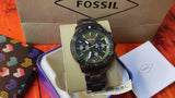 Fossil Bannon Multifunction Chronograph Green Dial Grey Steel Strap Watch for Men - BQ2504