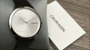 Calvin Klein Minimal Black Dial Black Leather Strap Watch for Men - K3M211C3