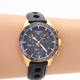 Tissot PRS 516 Chronograph Black Dial Jam Tangan Tali Kulit Hitam Untuk Pria - T100.417.36.051.00