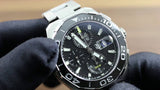 Tag Heuer Aquaracer Quartz Chronograph Black Dial Silver Steel Strap Jam Tangan untuk Pria - CAY111A.BA0927