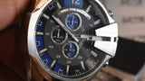 Diesel Mega Chief Chronograph Blue Dial Silver Steel Strap Watch For Men - DZ4417