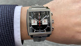 Tag Heuer Monaco Automatic Chronograph Black Dial Silver Steel Strap Watch for Men - CBL2113.BA0644