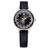 Swarovski Octea Nova Black Dial Black Leather Strap Watch for Women - 5650033