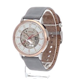 Fossil Vintage Muse Automatic Skeleton White Dial Grey Leather Strap Watch for Women - ME3131
