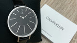 Calvin Klein Equal Black Dial Black Leather Strap Watch for Women - K3E231C1