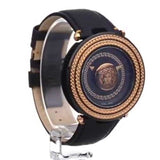 Versace V Metal Icon Black Dial Black Leather Strap Watch For Men - VQL020015