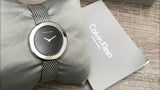 Calvin Klein Firm Black Dial Silver Mesh Bracelet Watch for Women - K3N23121