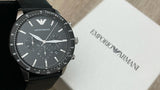 Emporio Armani Mario Chronograph Black Dial Black Leather Strap Watch For Men - AR11243