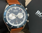 Hugo Boss Santiago Chronograph Blue Dial Brown Leather Strap Watch for Men - 1513860