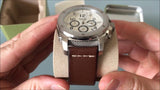 Fossil Modern Machine White Dial Brown Leather Strap Watch for Men - FS4929