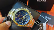 Hugo Boss Hero Chronograph Blue Dial Two Tone Steel Strap Watch for Men - 1513767