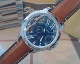 Fossil Grant Twist Multifunction Blue Dial Brown Leather Strap Watch for Men - ME1161