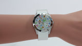 Guess Wanderlust Crystals Silver Dial White Rubber Strap Watch for Women - W1059L1