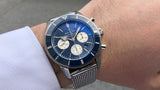 Breitling Superocean Heritage B01 Chronograph 44 Blue Dial Silver Mesh Bracelet Watch for Men - AB0162161C1A1