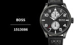 Hugo Boss Aeroliner Chronograph Black Dial Black Leather Strap Watch For Men - 1513086