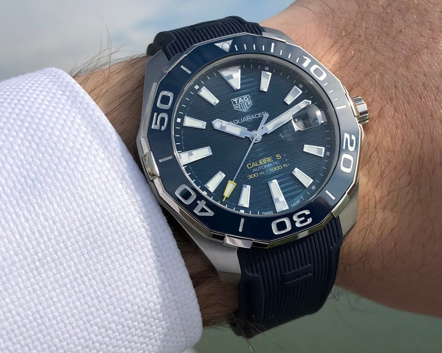 Tag Heuer Aquaracer Blue Dial Blue Rubber Strap Watch for Men