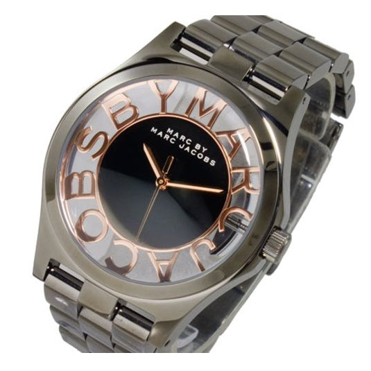 Marc Jacobs Henry Skeleton Black Dial Black Steel Strap Watch for